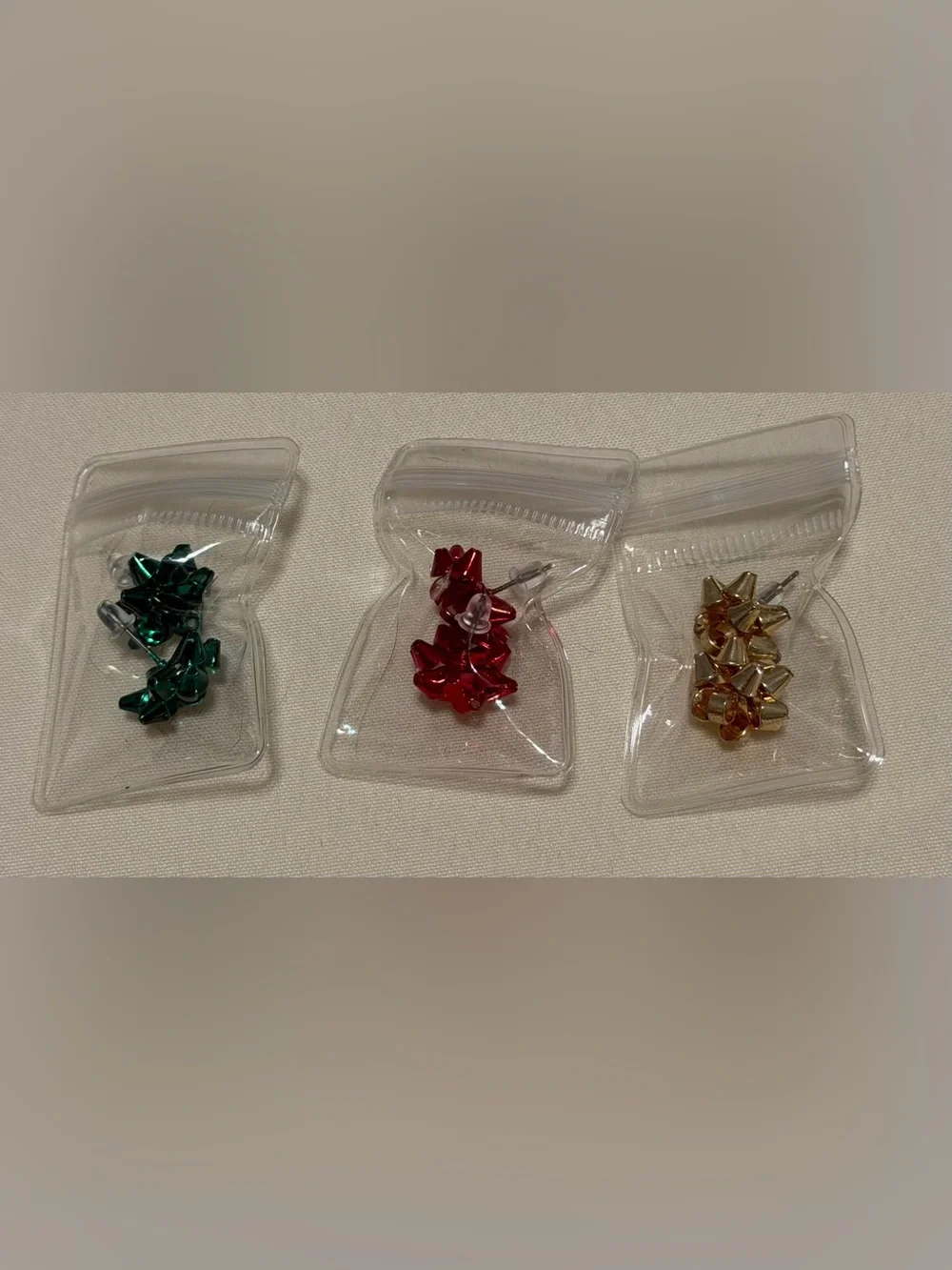 Holiday Bow Stud Earring Set of 3 in Green, Red, and Gold